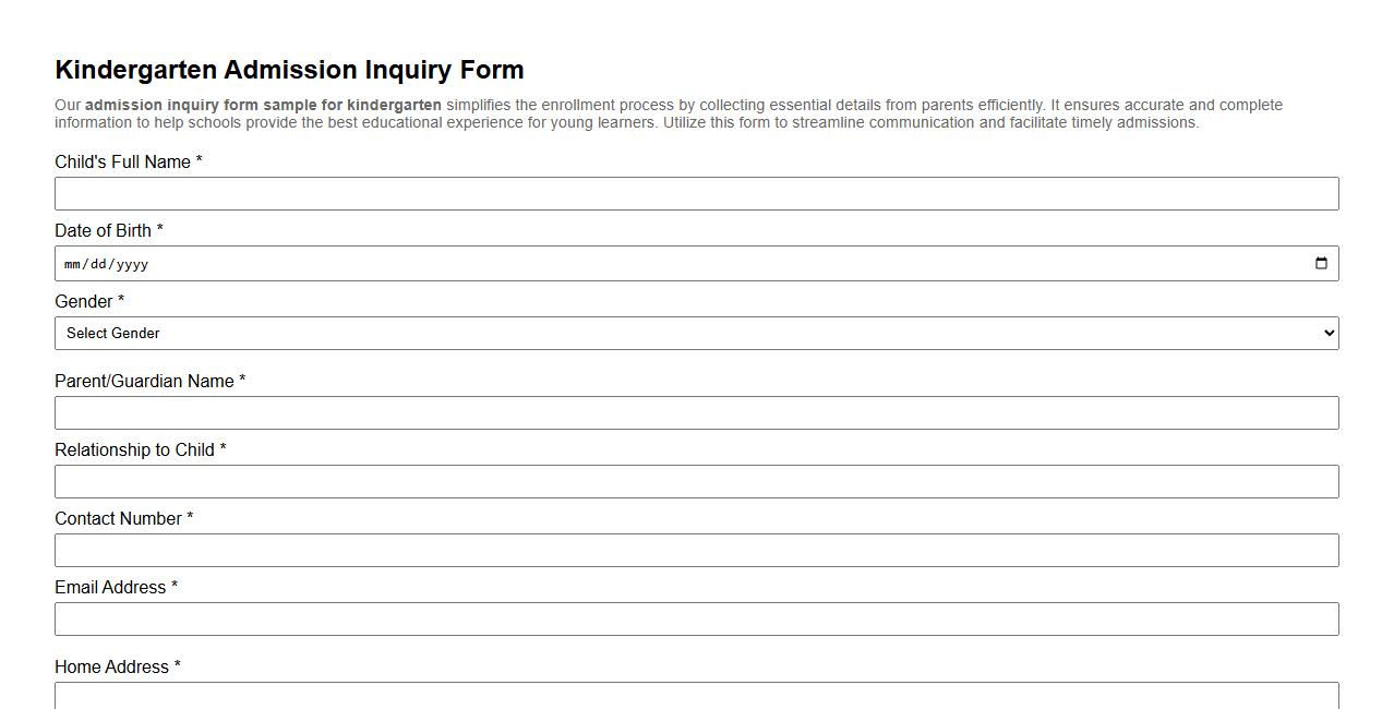 admission inquiry form sample for kindergarten image preview