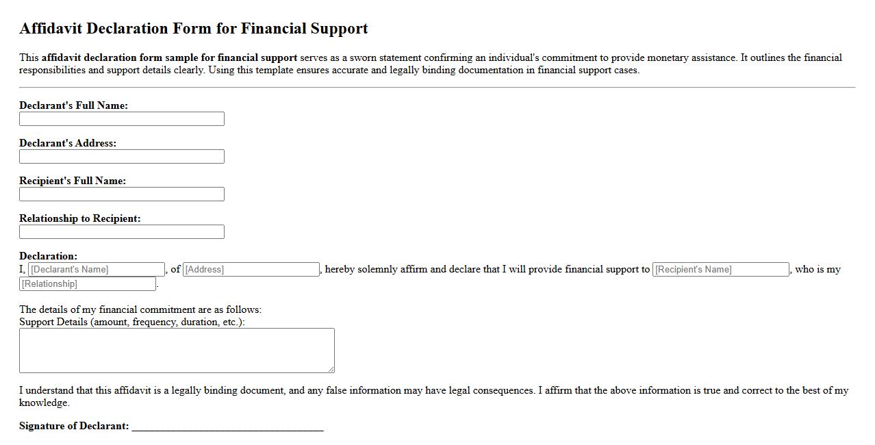Affidavit declaration form sample for financial support image preview