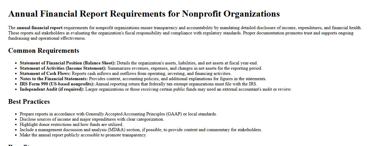 Annual financial report requirements for non profit organizations image preview