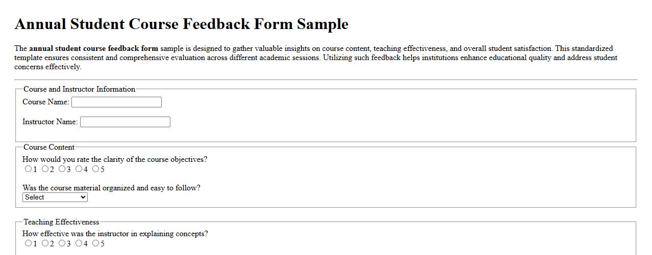 Annual student course feedback form sample image preview
