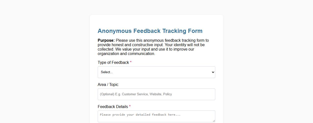 anonymous feedback tracking form sample image preview