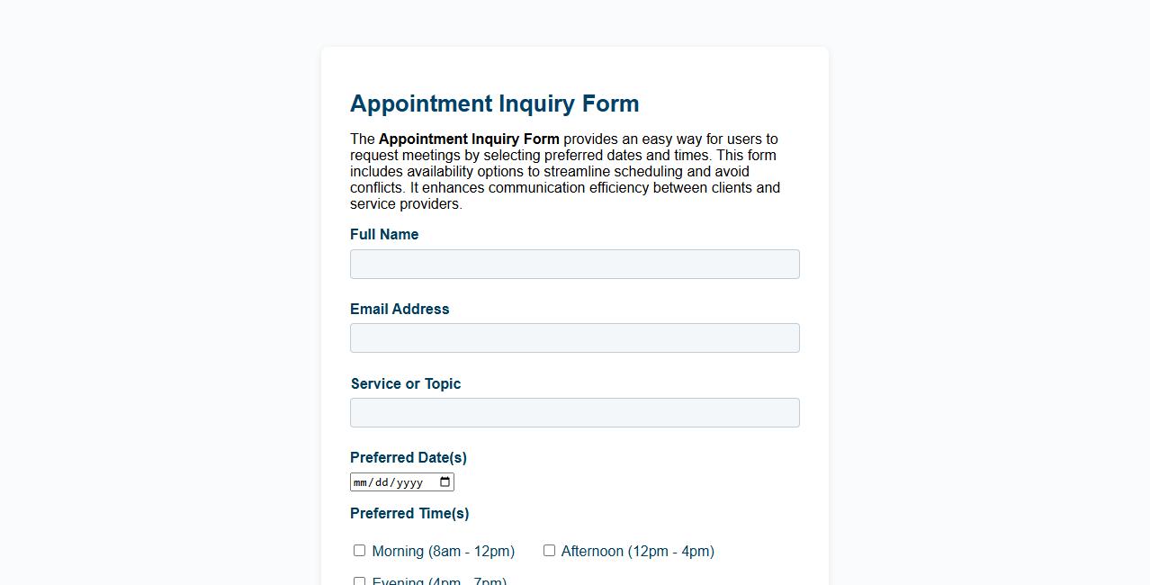 Appointment Inquiry Form Sample with Availability Options image preview