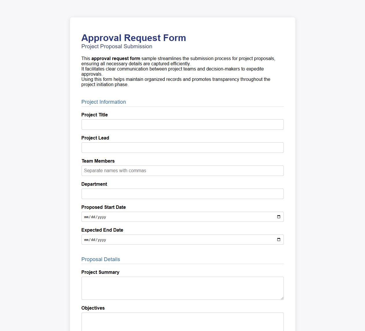 Approval request form sample for project proposals image preview