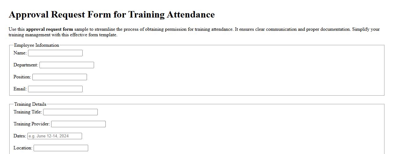 Approval request form sample for training attendance image preview