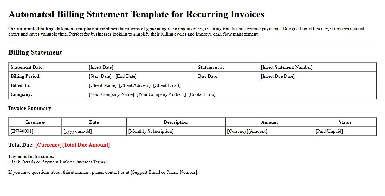 Automated billing statement template for recurring invoices image preview