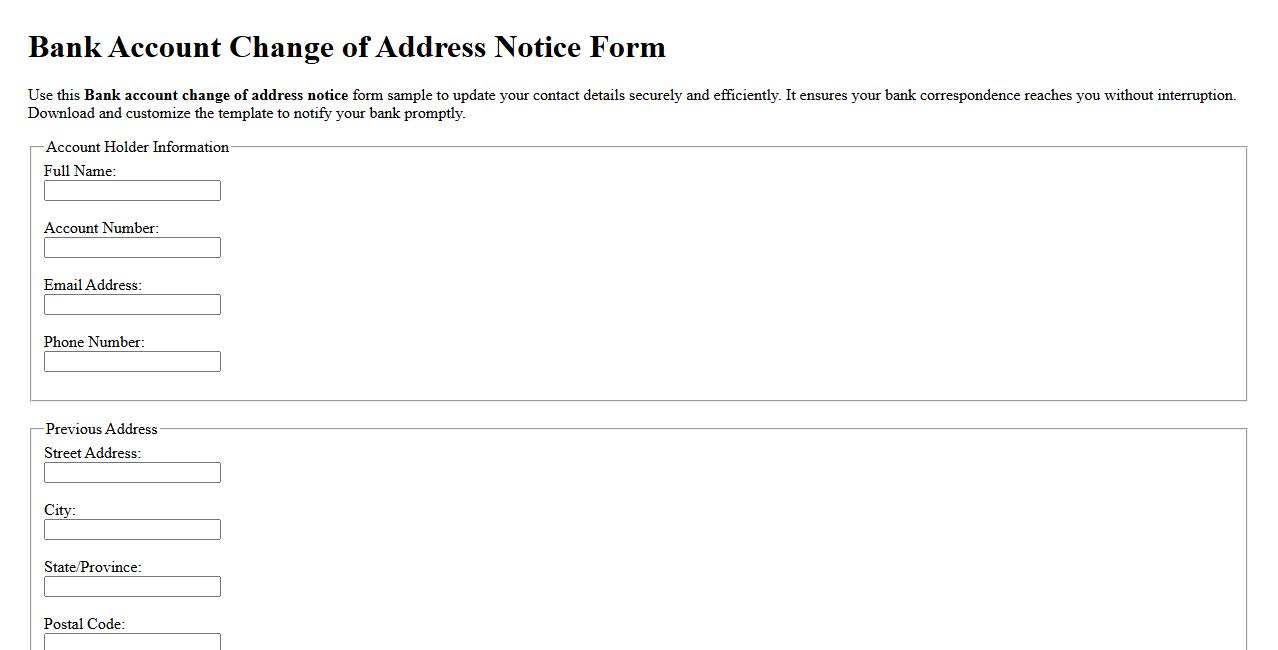 Bank account change of address notice form sample image preview