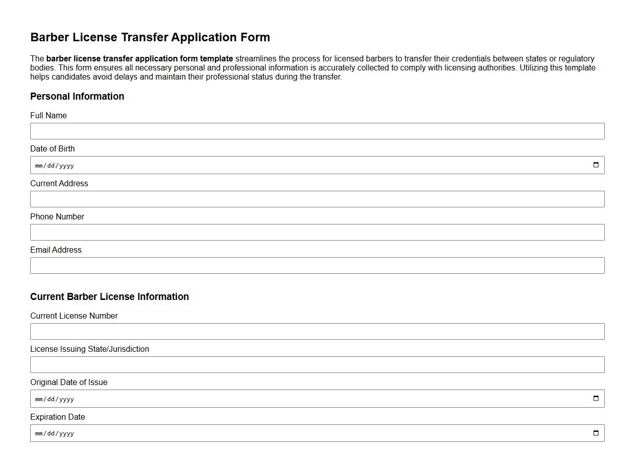 barber license transfer application form template image preview