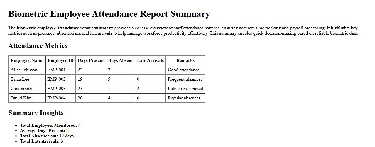 biometric employee attendance report summary image preview