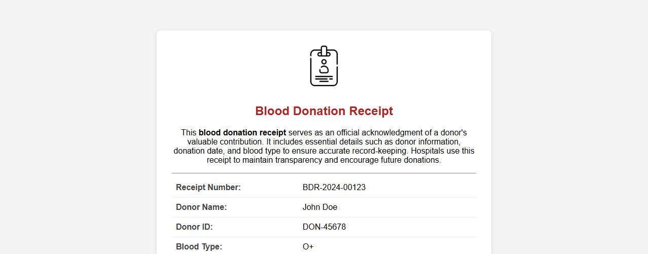 Blood donation receipt sample for hospitals image preview