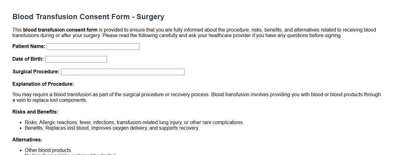 blood transfusion consent form sample for surgery image preview