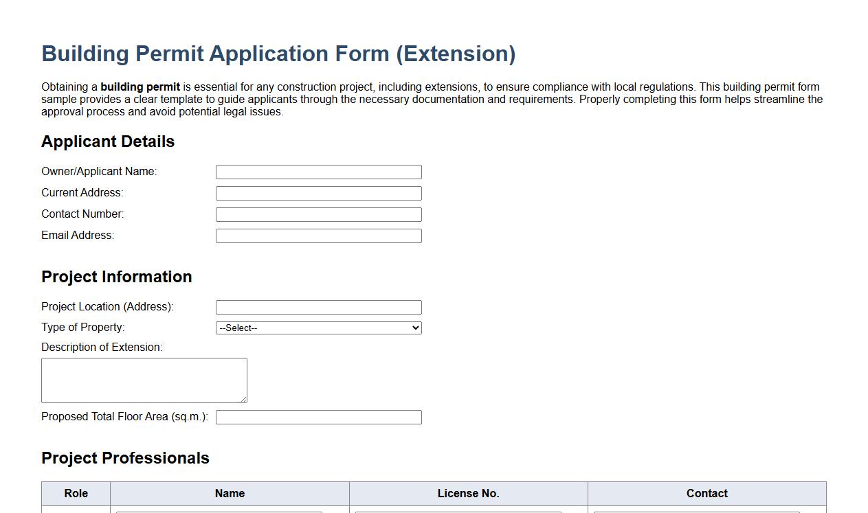 building permit form sample for extension image preview