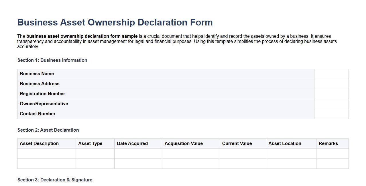Business asset ownership declaration form sample image preview