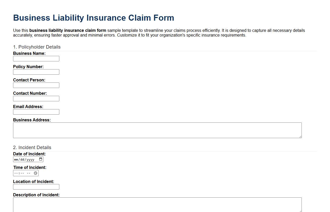 business liability insurance claim form sample template image preview