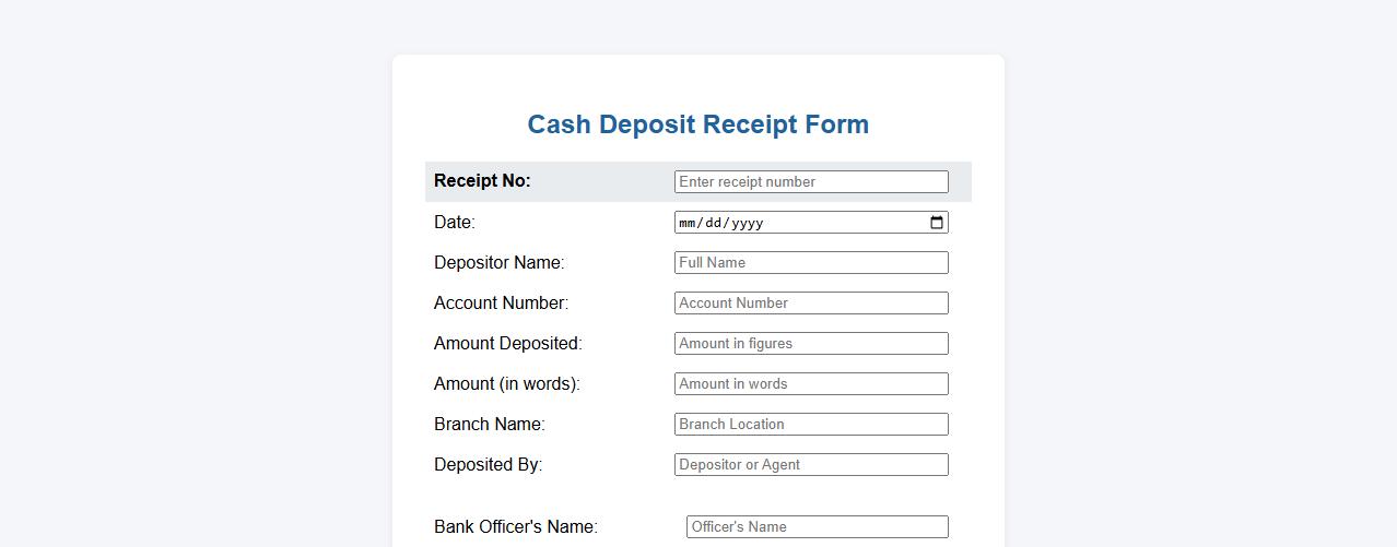 Cash deposit receipt form sample for banking image preview