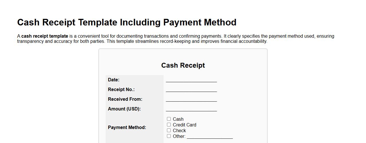 Cash receipt template including payment method image preview