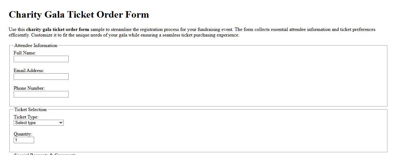 Charity gala ticket order form sample image preview