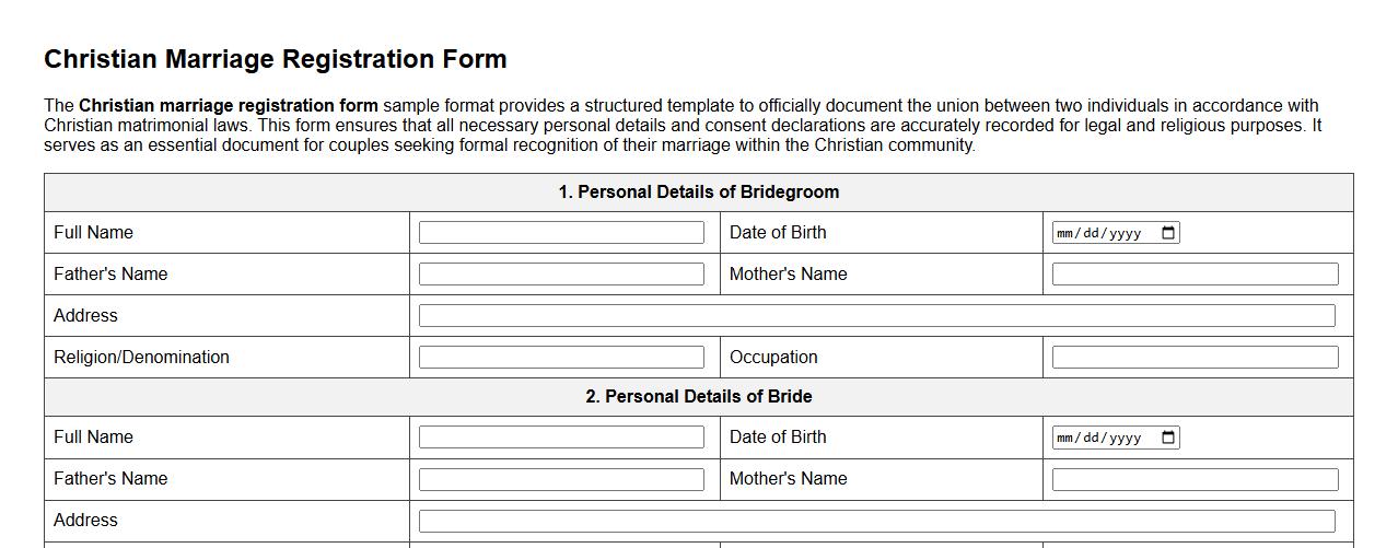 Christian marriage registration form sample format image preview