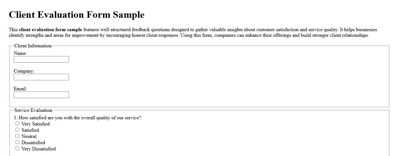 Client evaluation form sample including feedback questions image preview