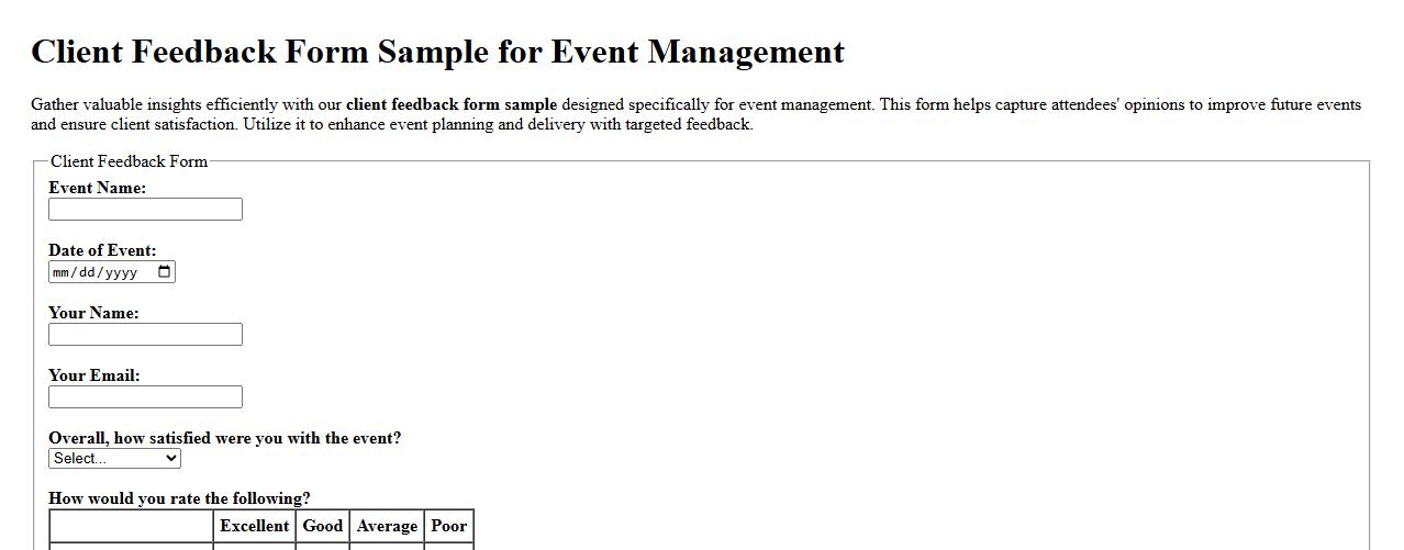 client feedback form sample for event management image preview
