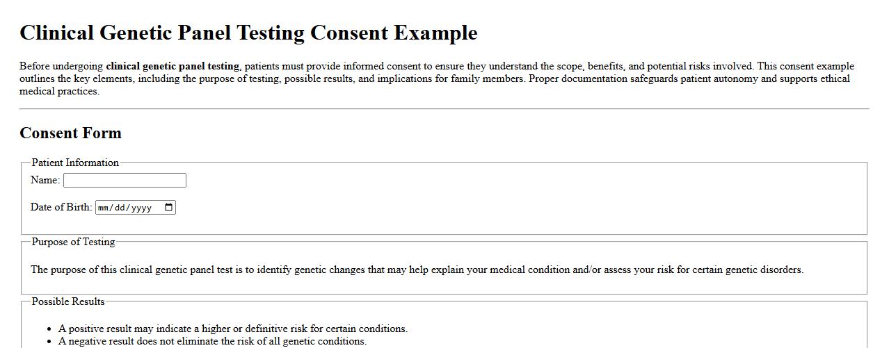 clinical genetic panel testing consent example image preview