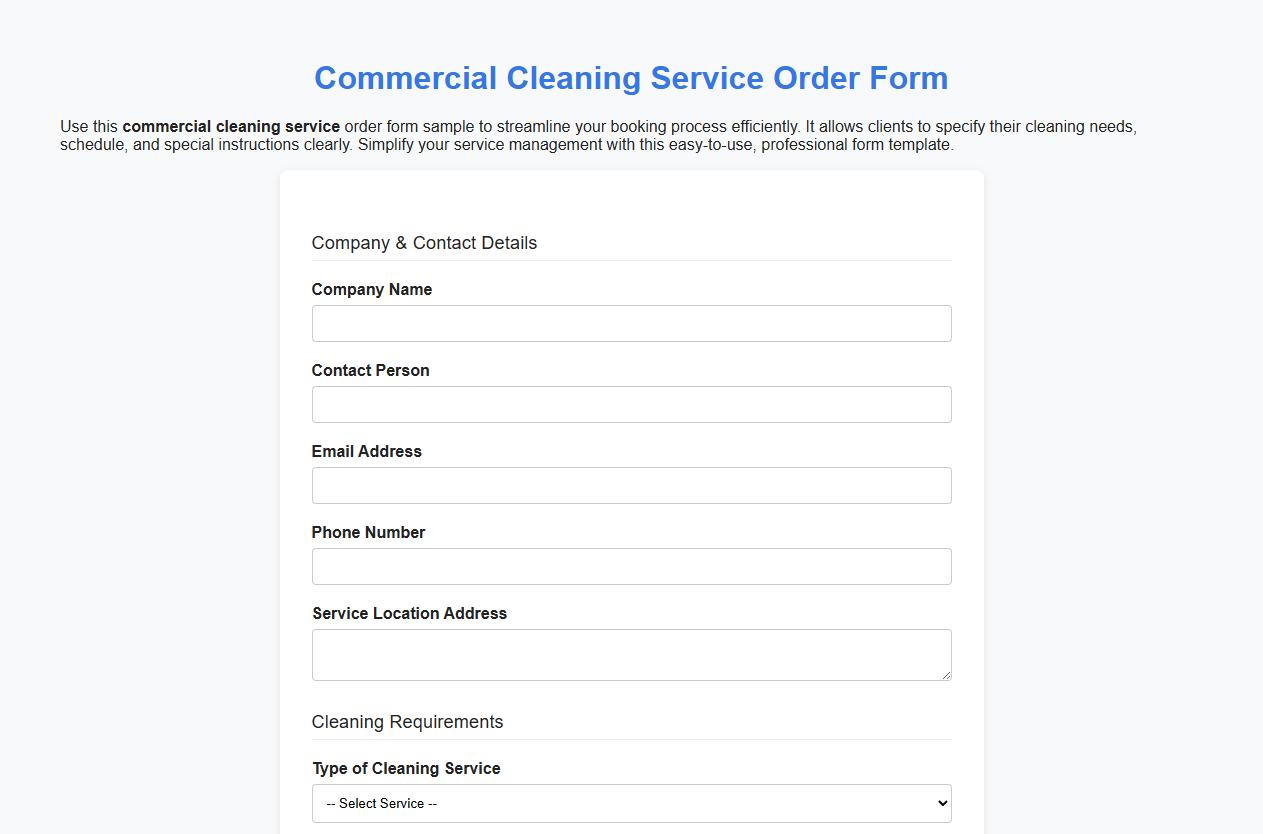commercial cleaning service order form sample image preview