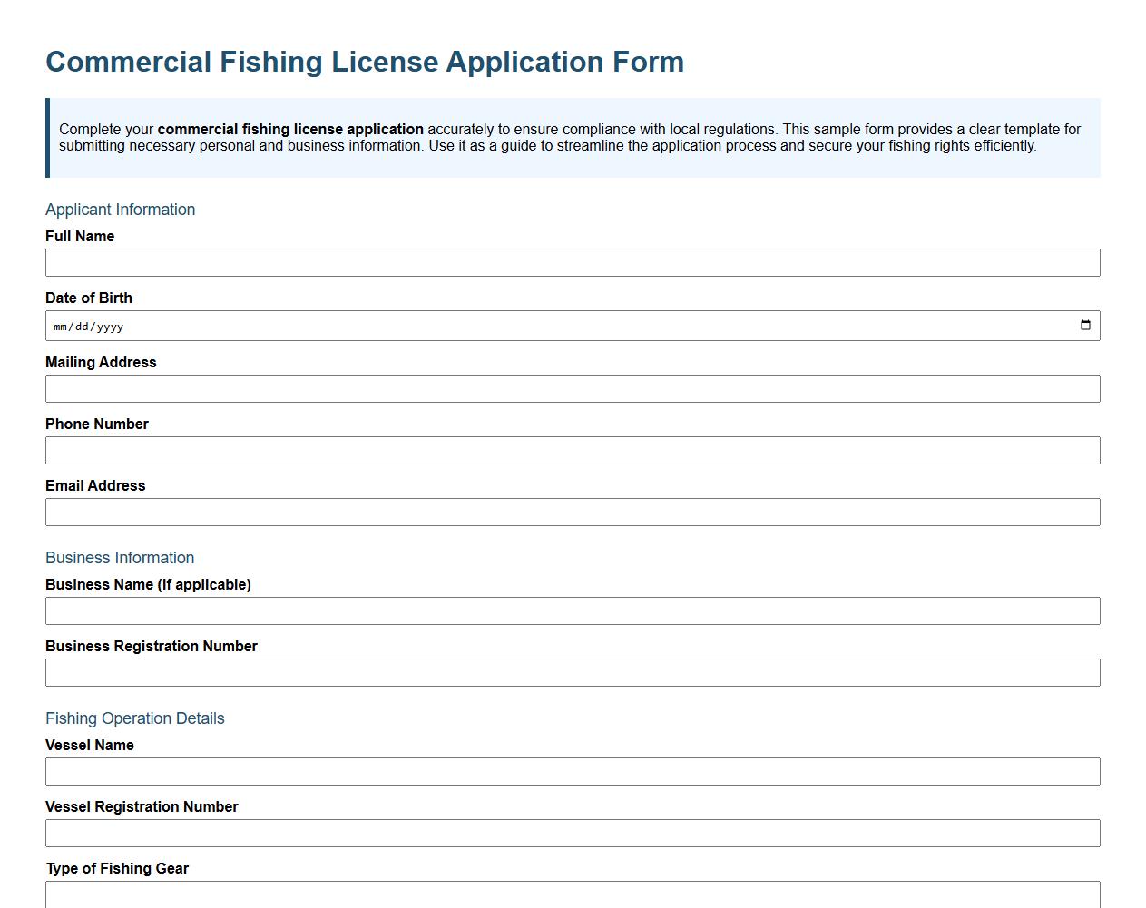 Commercial fishing license application form sample image preview