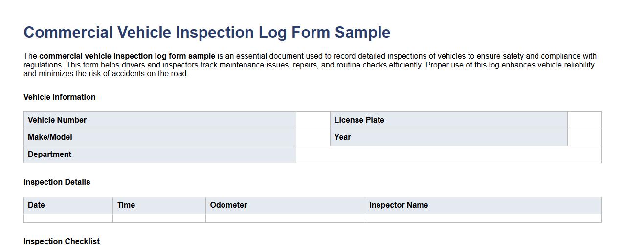 Commercial vehicle inspection log form sample image preview