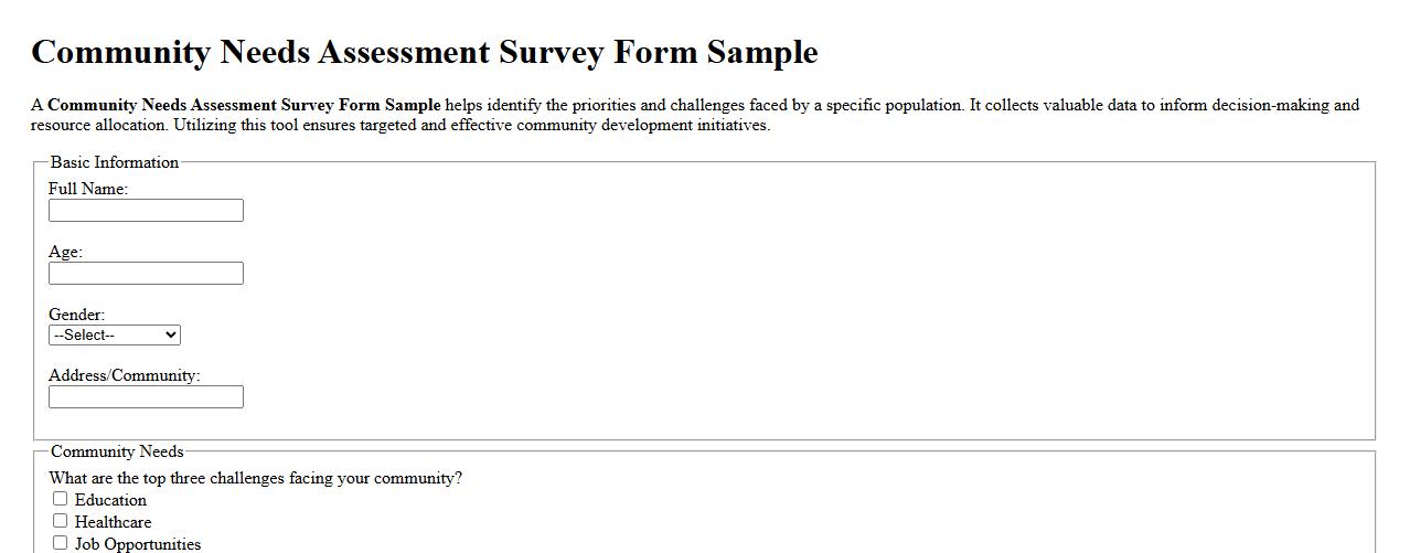 Community needs assessment survey form sample image preview