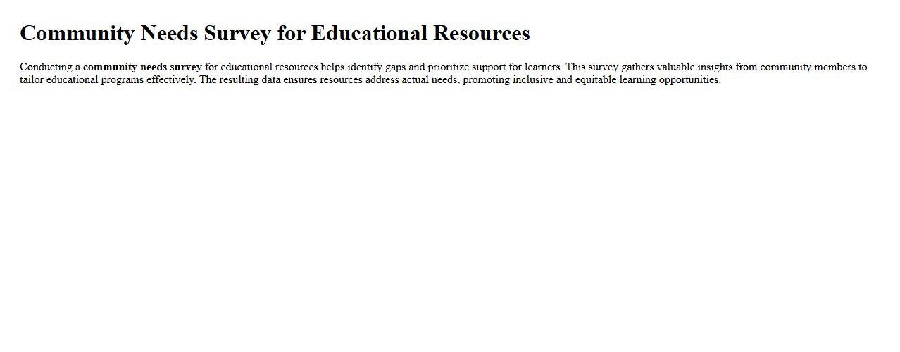 Community needs survey for educational resources image preview
