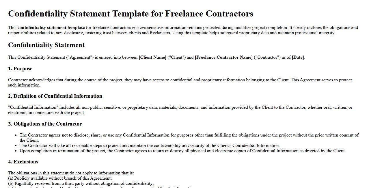 Confidentiality statement template for freelance contractors image preview