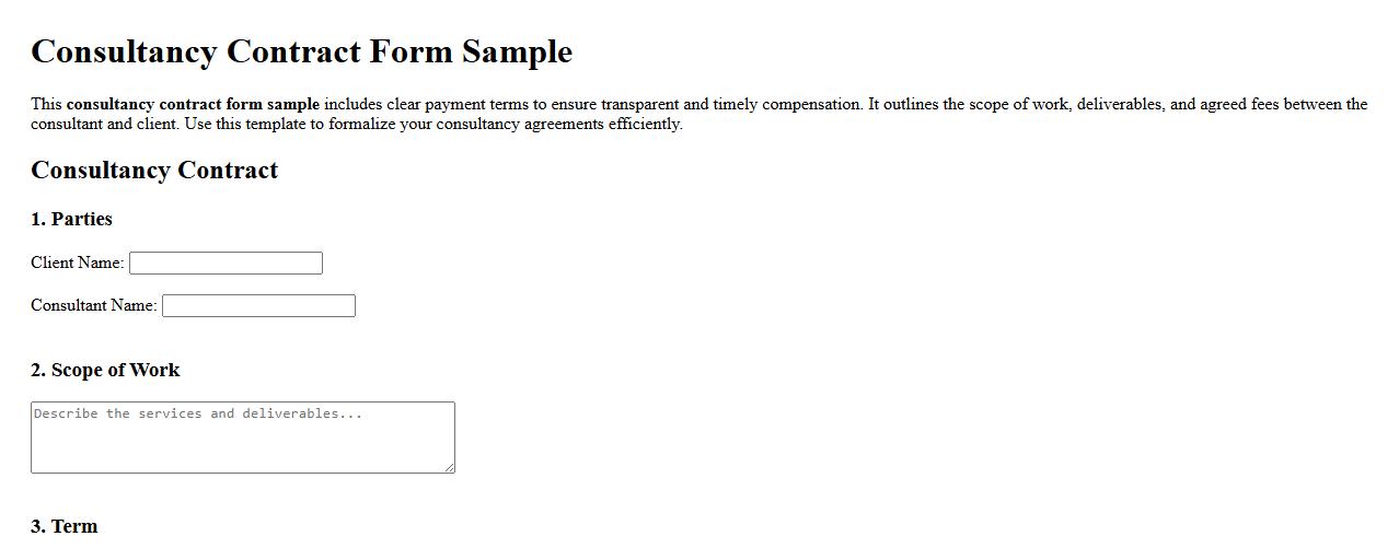 Consultancy contract form sample with payment terms image preview