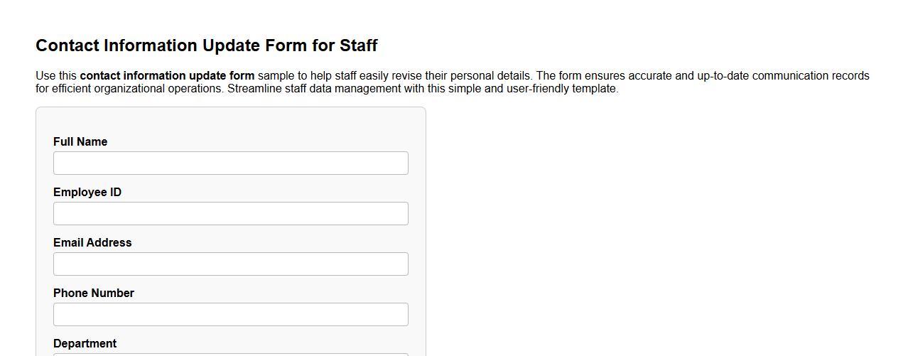 Contact information update form sample for staff image preview