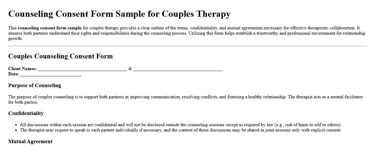 Counseling consent form sample for couples therapy image preview
