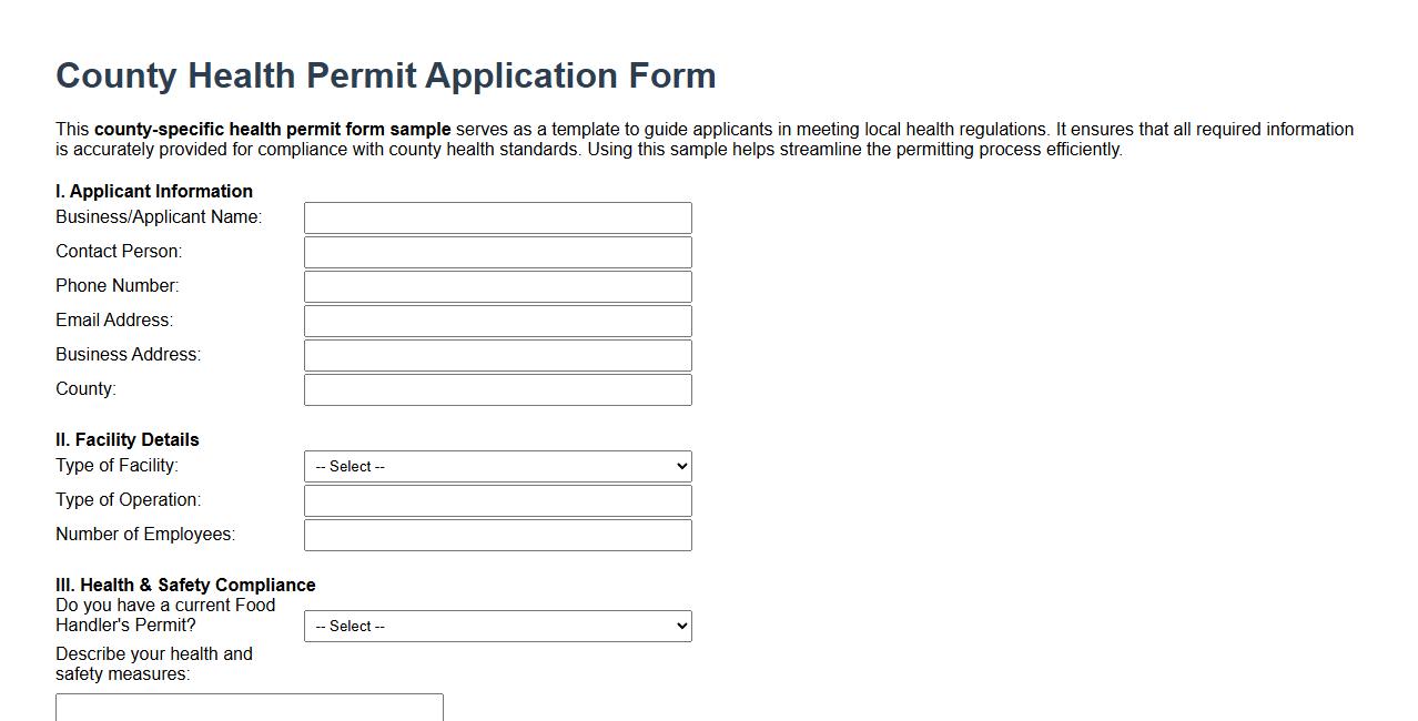 county-specific health permit form sample image preview