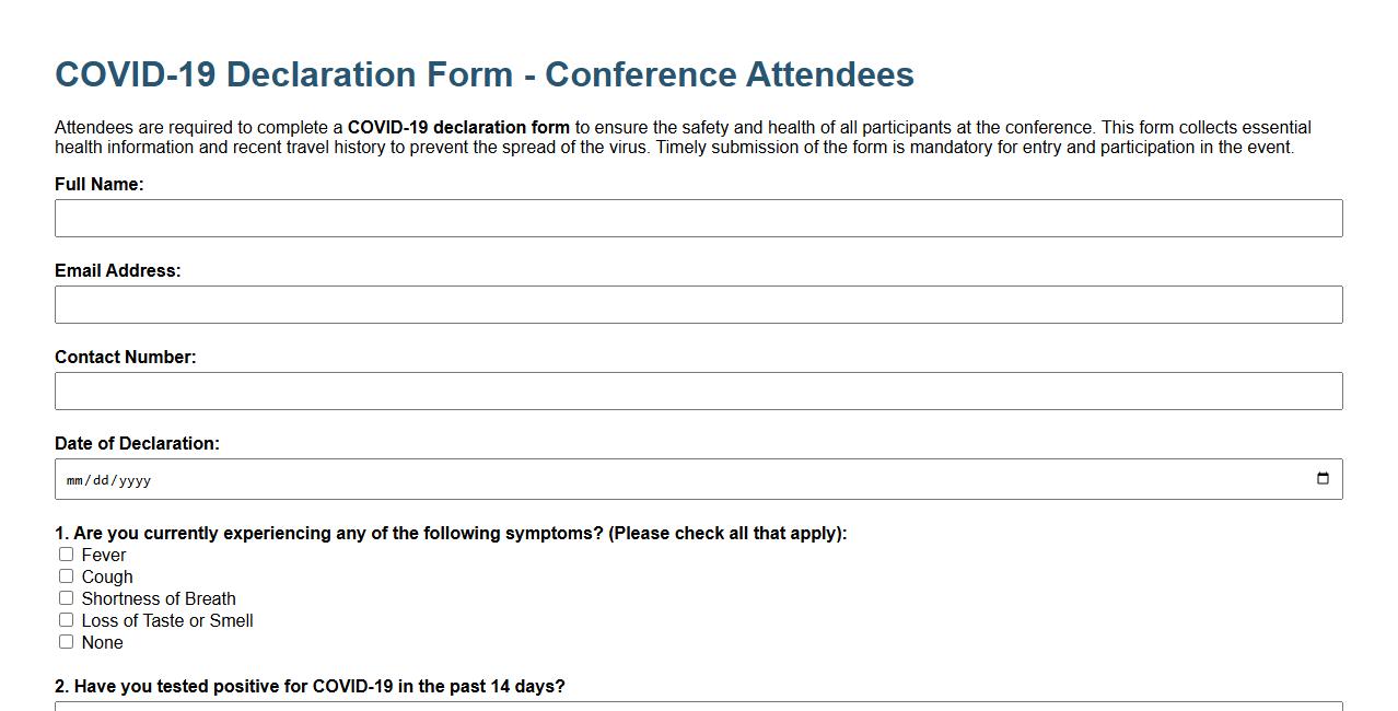 COVID-19 declaration form sample for conference attendees image preview