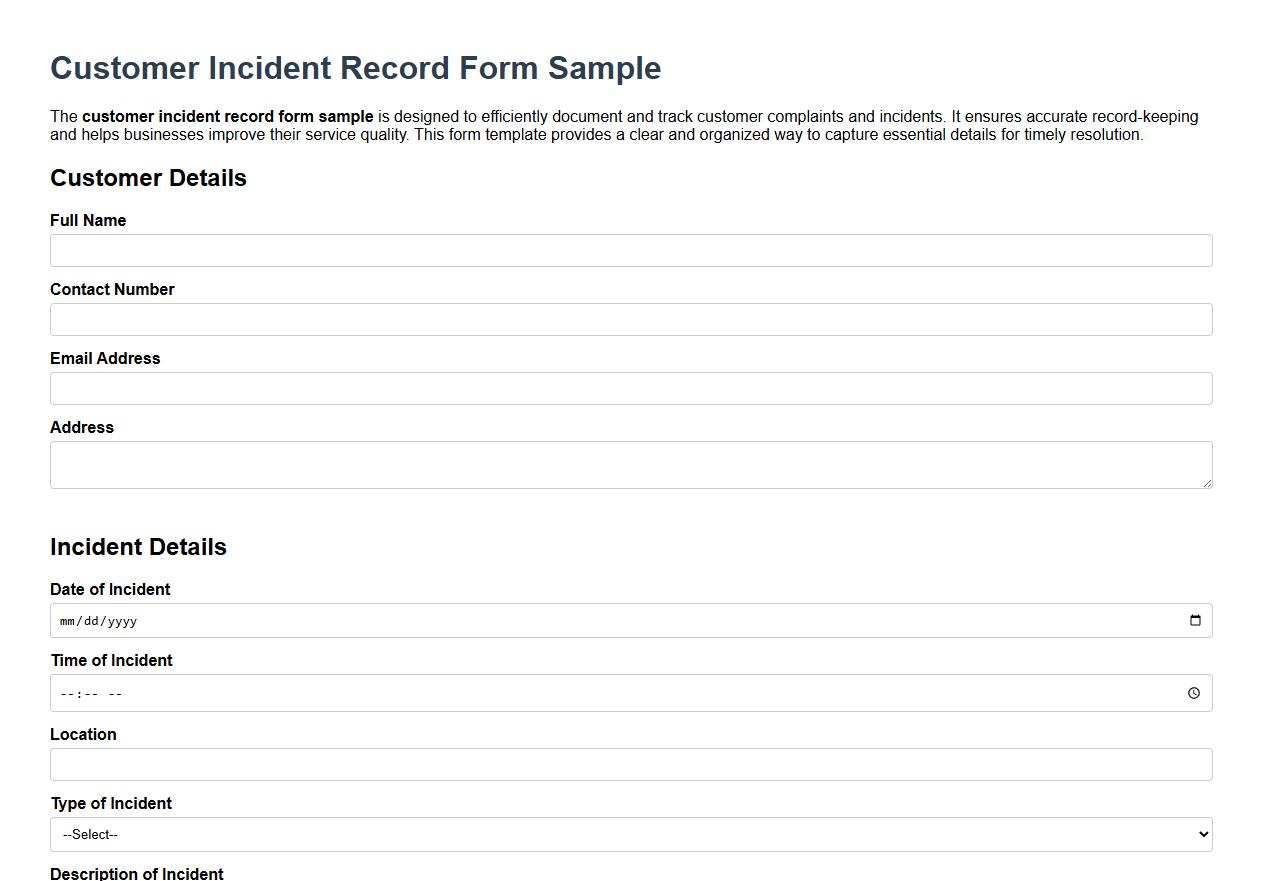 customer incident record form sample image preview