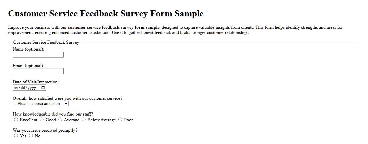customer service feedback survey form sample image preview