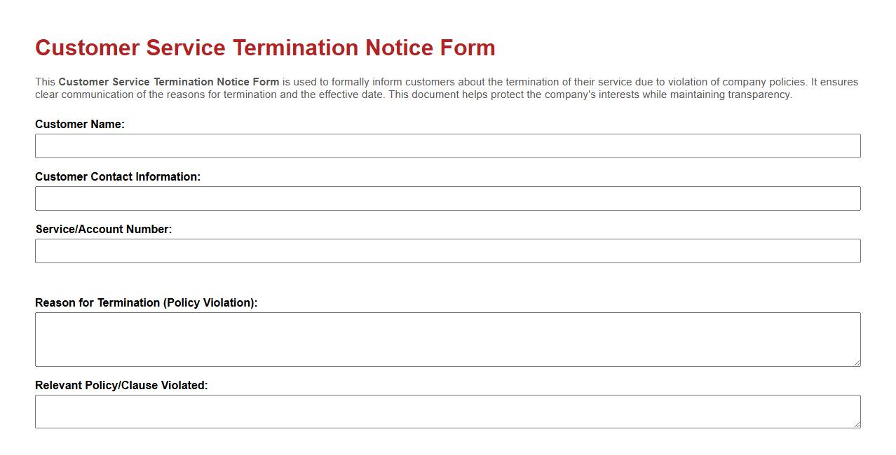 Customer service termination notice form due to policy violation image preview