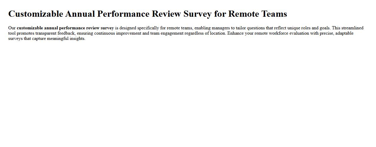 Customizable annual performance review survey for remote teams image preview