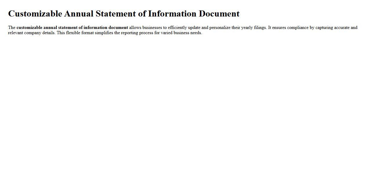 Customizable annual statement of information document image preview