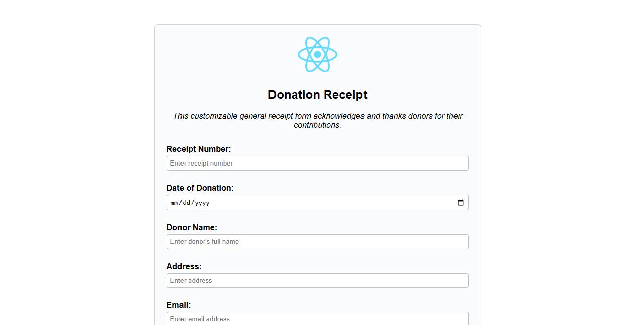 customizable general receipt form sample for donation image preview