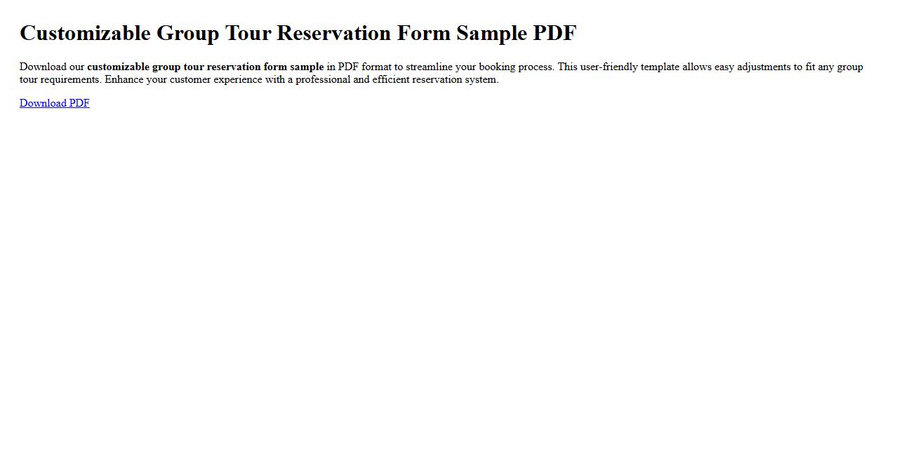 Customizable group tour reservation form sample PDF image preview