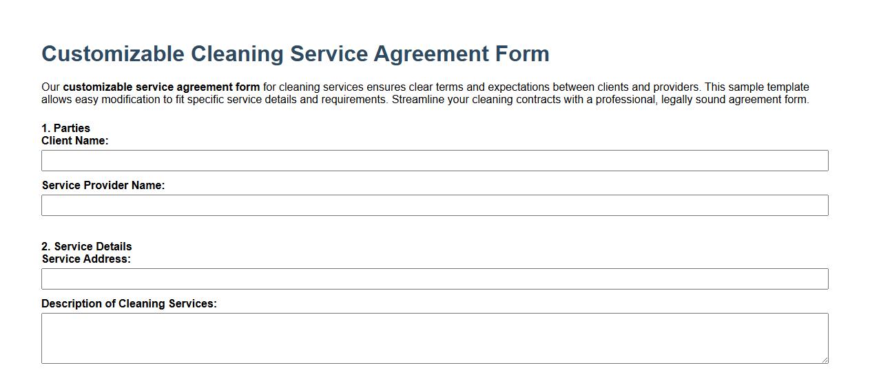 customizable service agreement form sample for cleaning services image preview