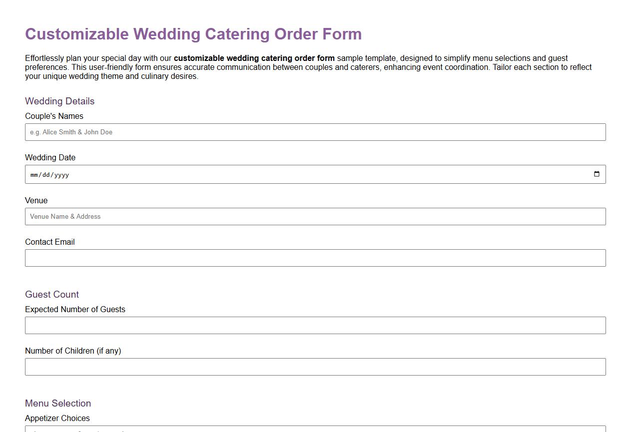 customizable wedding catering order form sample template image preview