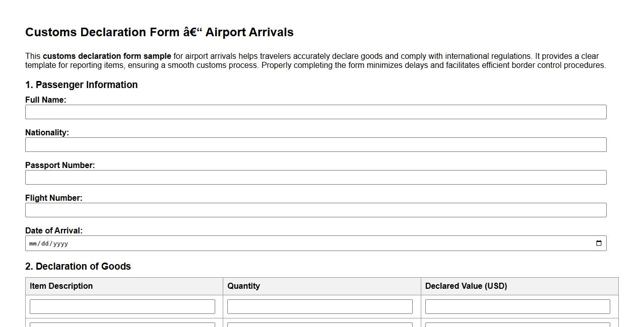 customs declaration form sample for airport arrivals image preview