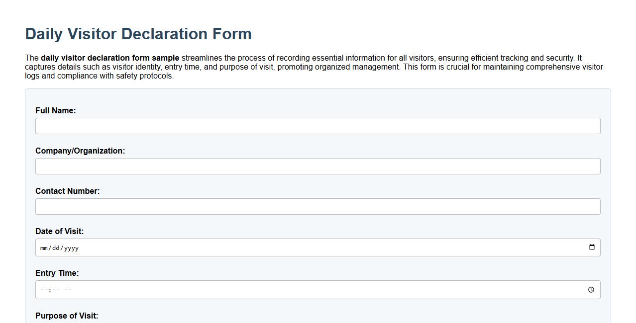daily visitor declaration form sample image preview