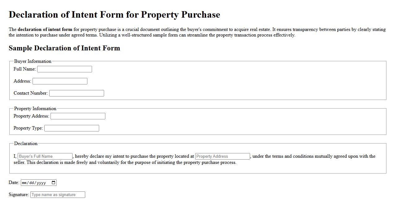 declaration of intent form sample for property purchase image preview