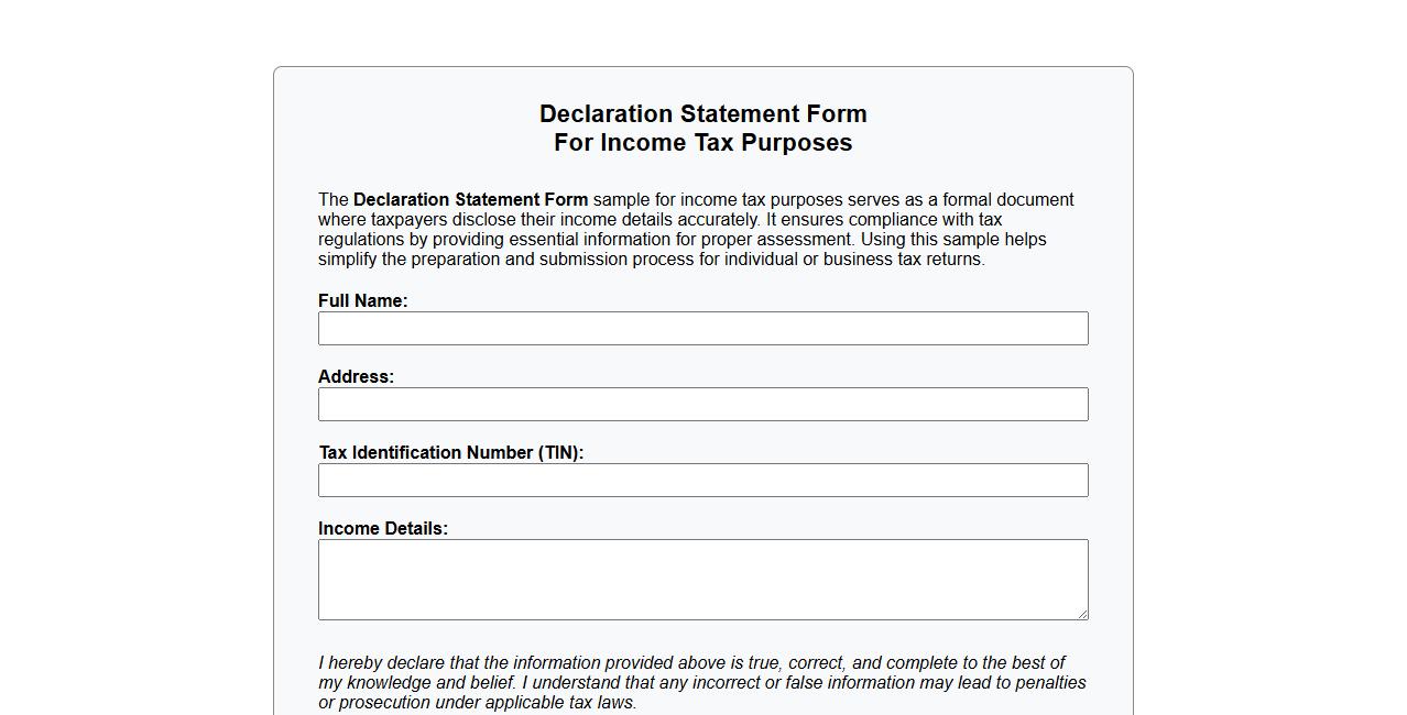 Declaration statement form sample for income tax purposes image preview