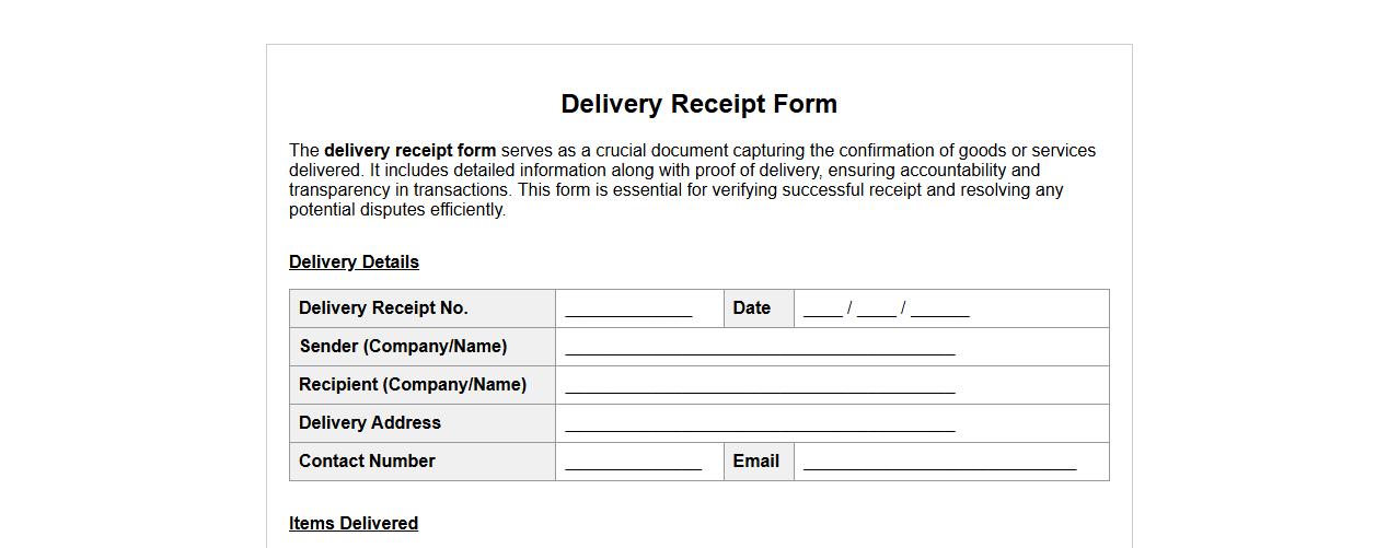 delivery receipt form including proof of delivery image preview