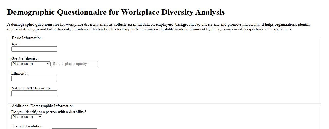 demographic questionnaire for workplace diversity analysis image preview
